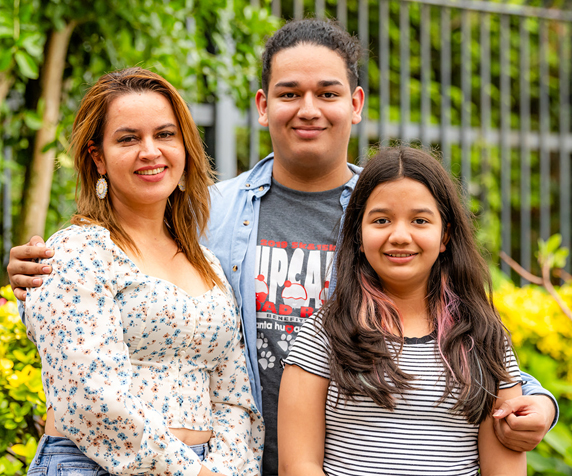 A mother with her son and daughter